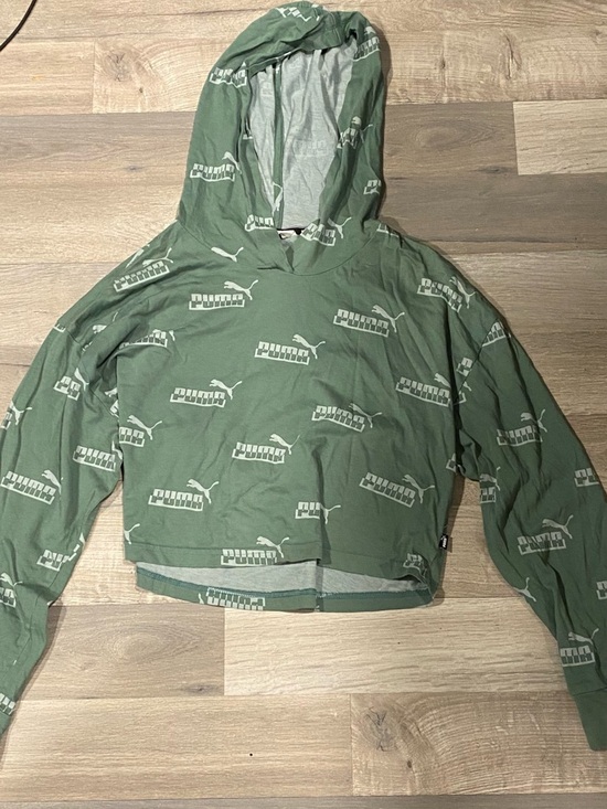 Puma Tops - Puma Sage Green Logo Hoodie with White Puma Prints